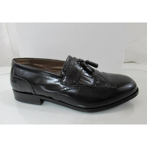 Men's Florsheim Lexington Kiltie Tassel Wing Tip Loafer Black Size 10 Wide 3E - Picture 1 of 12